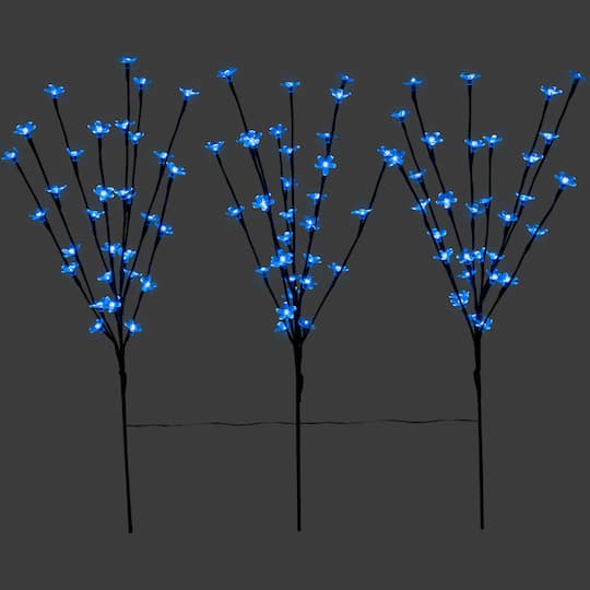Set of 3 Pre-Lit Cherry Blossom Artificial Tree Branches 2.5&#x27; - Blue LED Lights